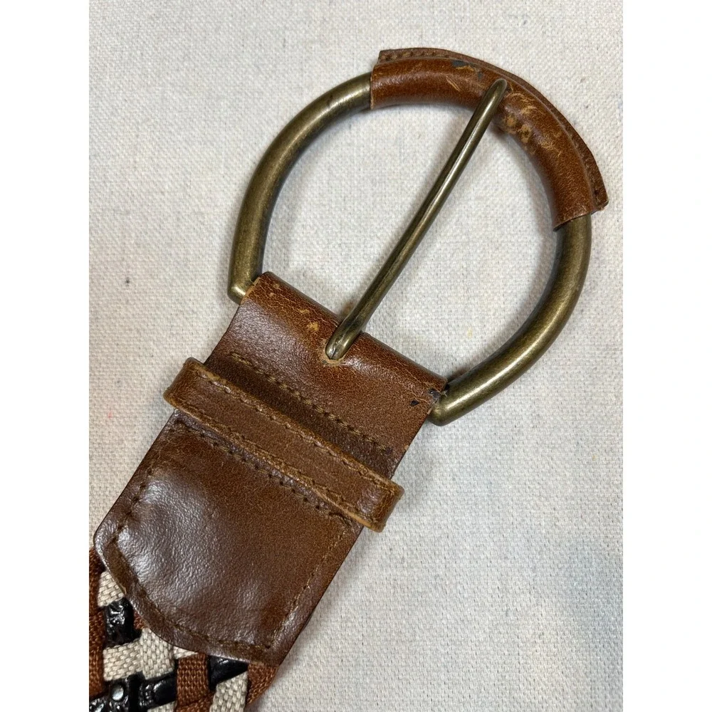 Alain Manoukian Vintage Braided Belt Made in France Brown Cream Black Woven Wide